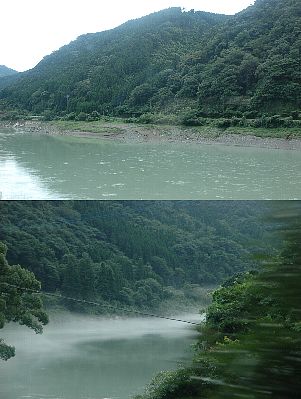 肥薩線車内より球磨川を望む